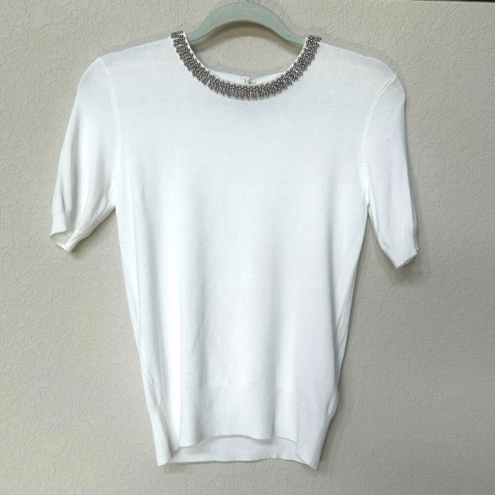 NWOT Elegant Very Soft Beaded Neckline Feminine Knit Top - Picture 9 of 16